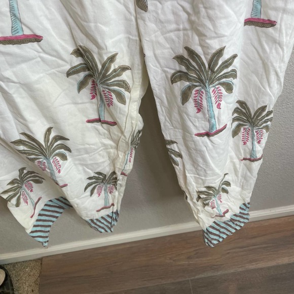 Roller Rabbit Large Morjim Palm Emanelle Jumpsuit White 100% Cotton Sleeveless - Picture 5 of 11